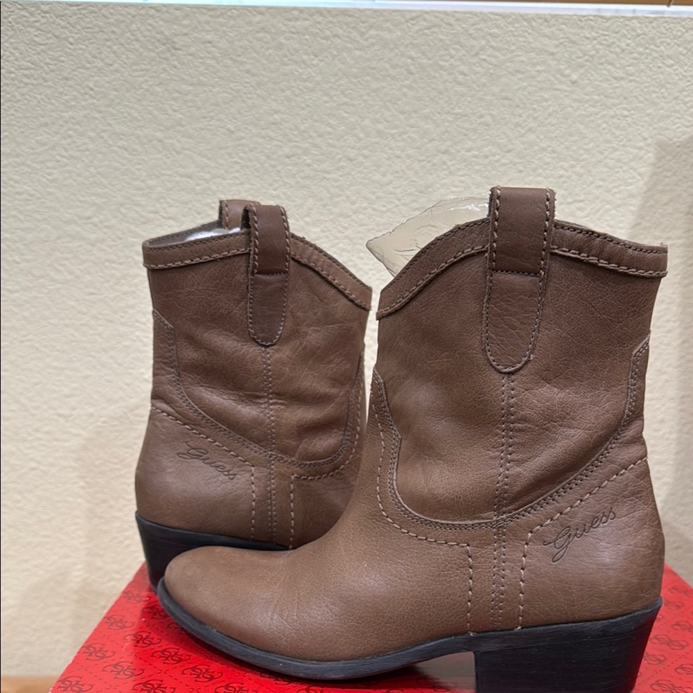 Guess Tan Leather Western Boots